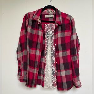 Red plaid shirt with lace back